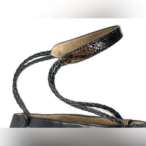 James Culver Black Textured Leather Brown Shoulder Bag Braided Straps Tubac AZ - Picture 9 of 11